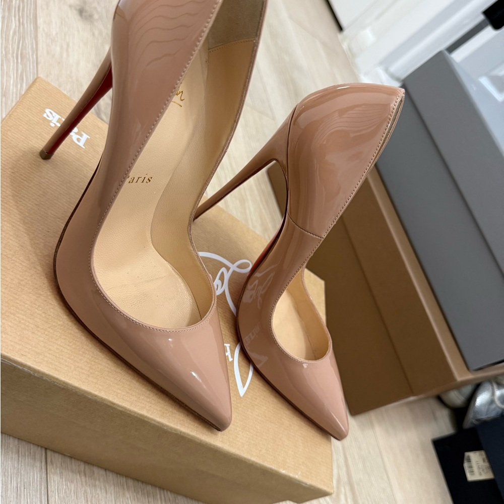Christian Louboutin Patent Nude Pointed-Toe Stiletto Pumps